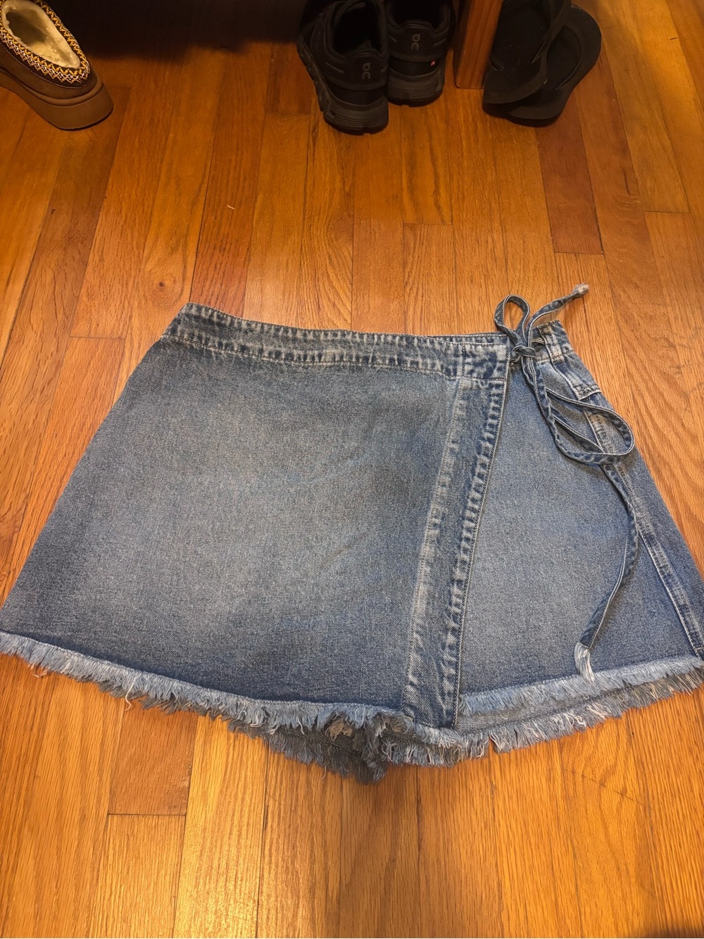 Bluivy Denim Wrap Skort in Light Blue with Frayed Hem